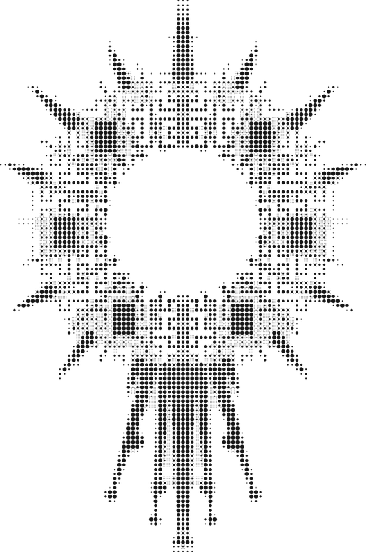 Hilbert maze seal: a drop drawn as a maze inside a sun