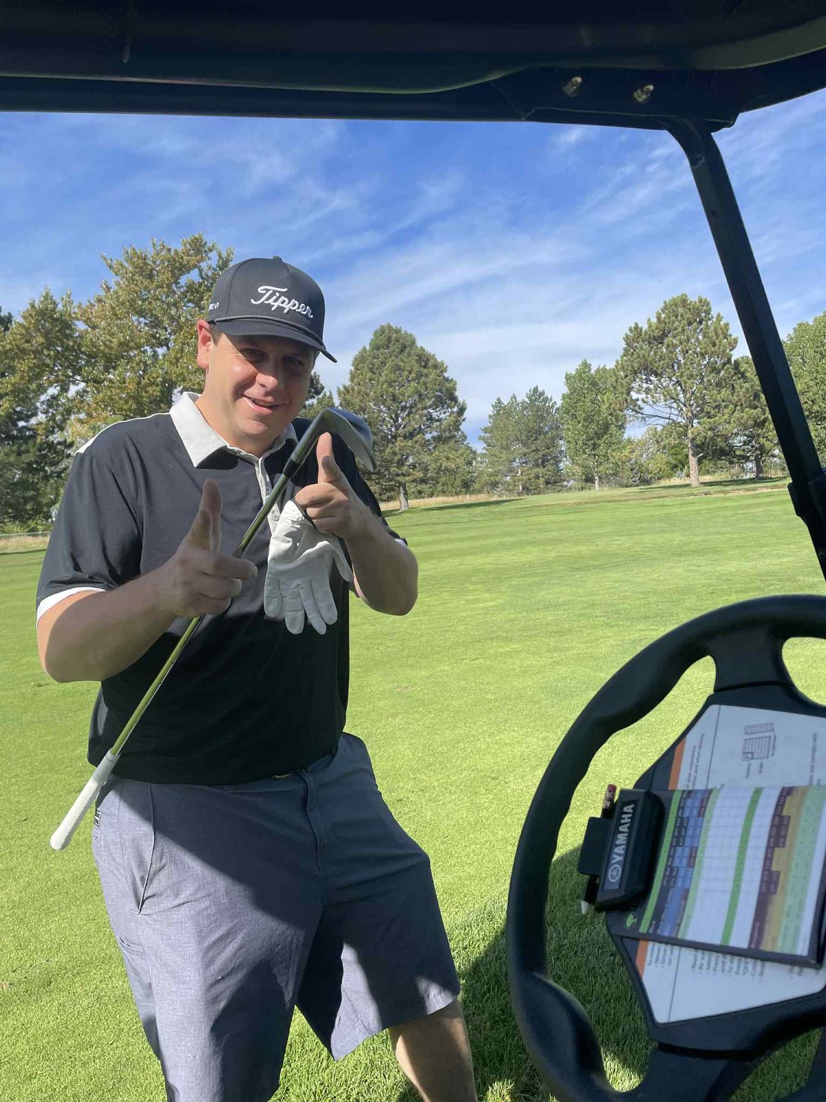 White on black, worn on the course.