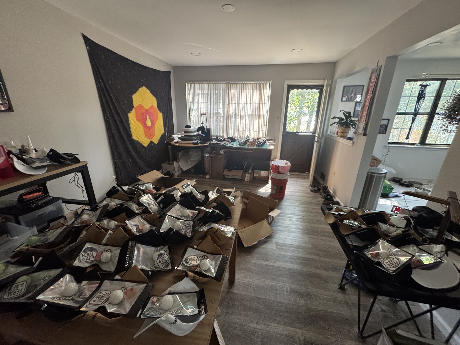 The room became a packing station.